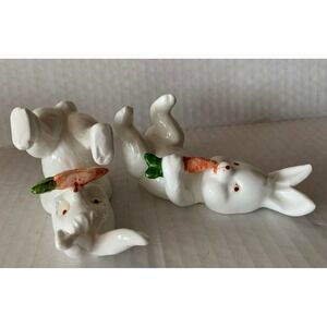 Vintage OCI Bunny Rabbit Figurine LOT of 2 Omnibus Tumbling Easter Bone China